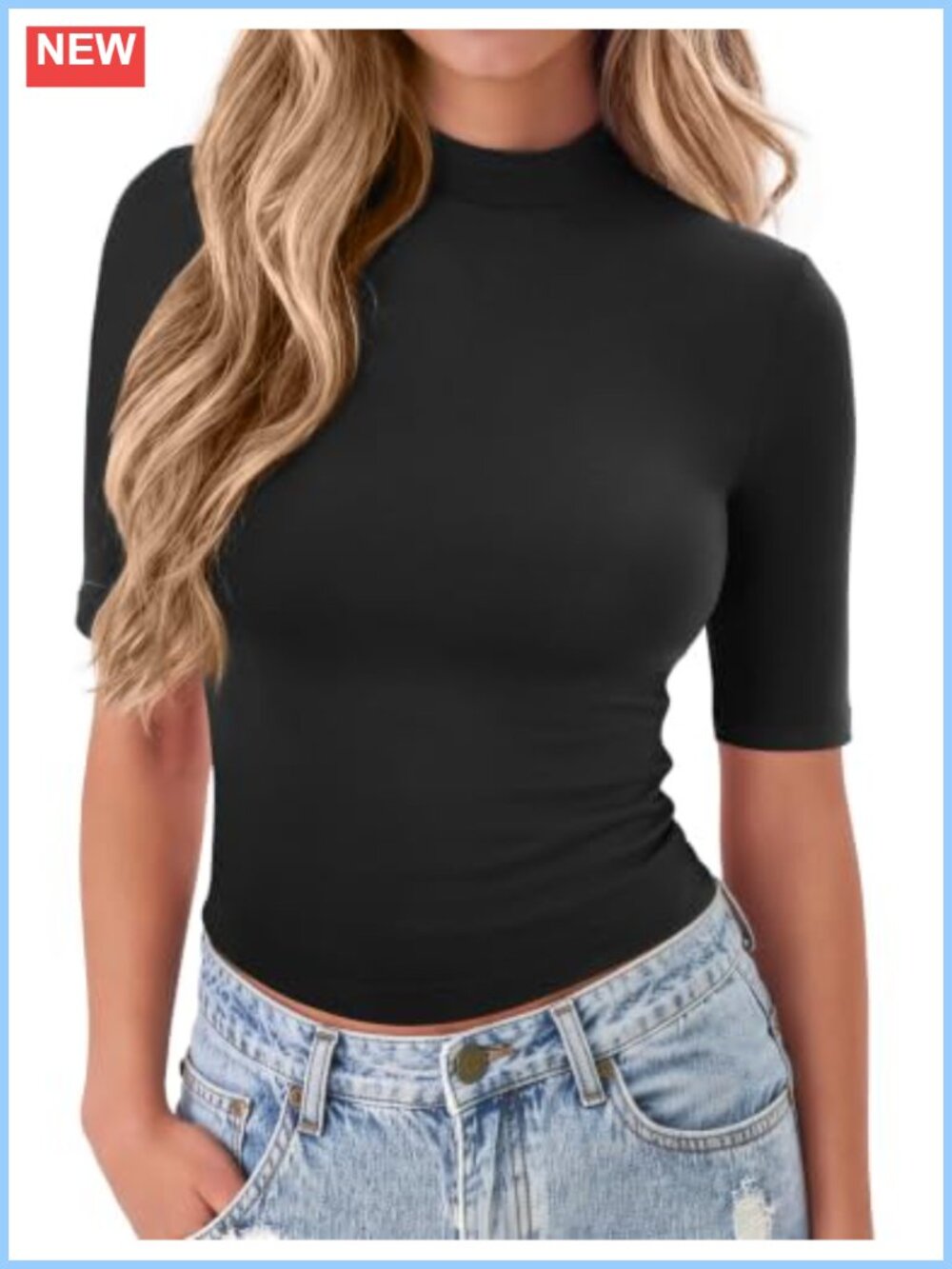 Mock Neck Short Sleeve Slim Fit Basic Tee Casual Summer Top